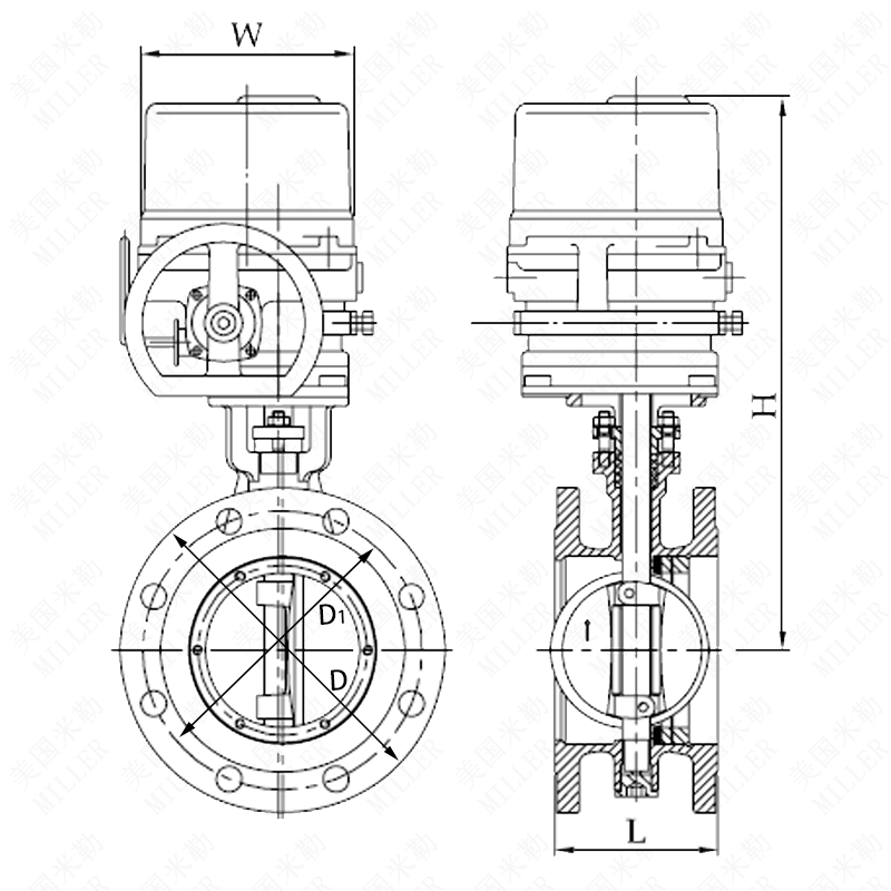 進(jìn)口電動(dòng)三偏心硬密封蝶閥連接尺寸