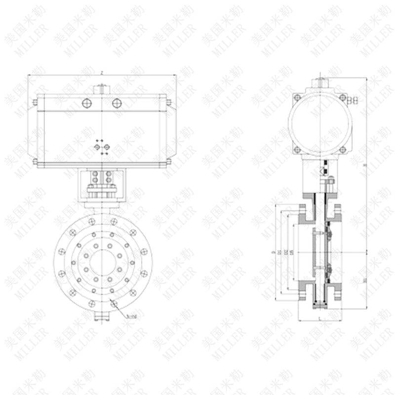 進(jìn)口氣動(dòng)硬密封三偏心蝶閥尺寸圖